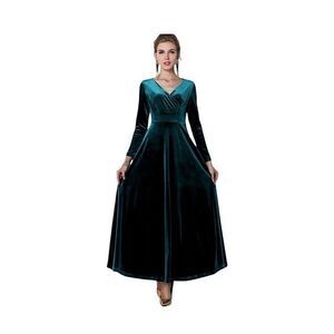Urban Coco Size M Long Sleeve V-Neck Maxi Dress Emerald Green Velvet Formal NWT